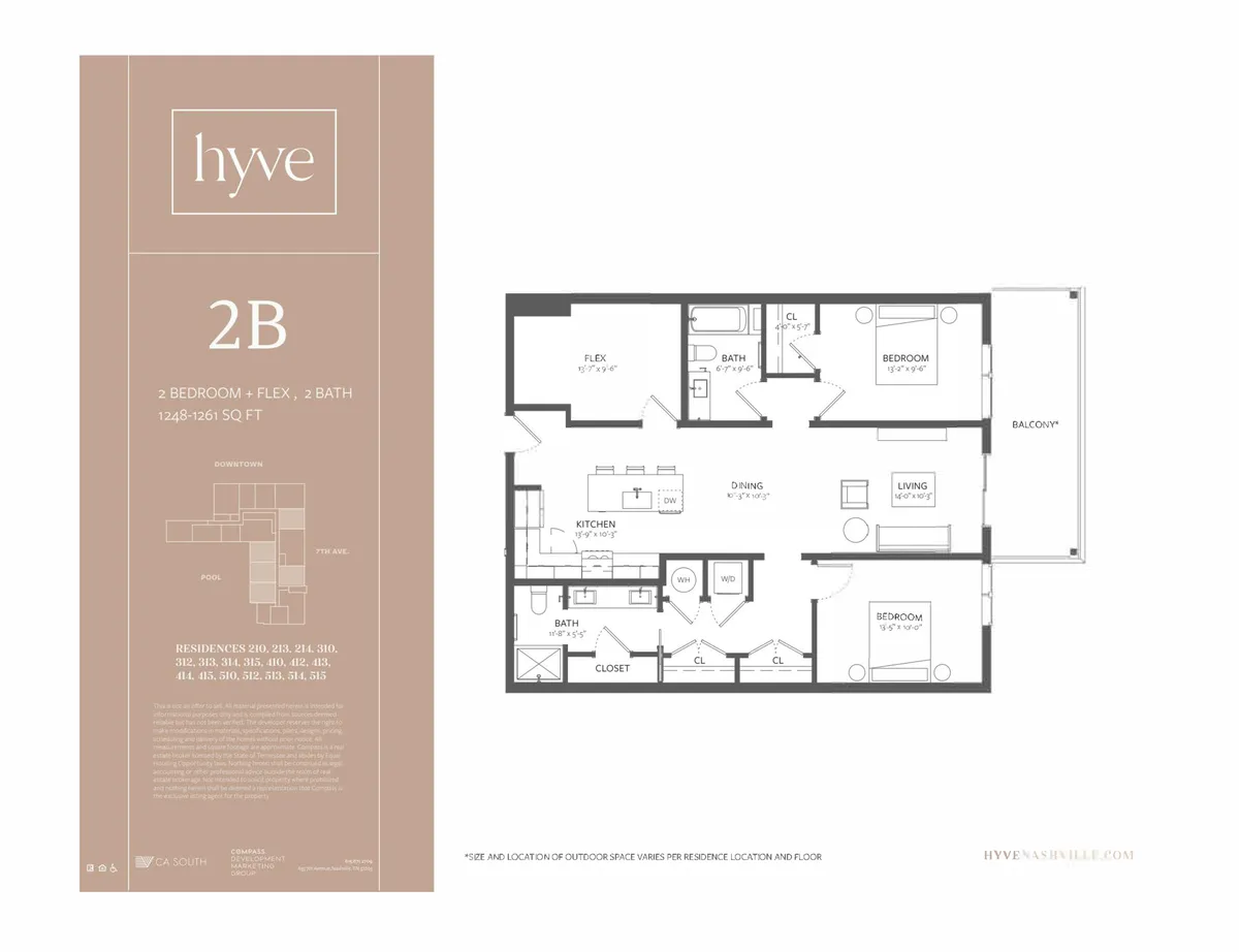 This image features an open-concept living area that flows into the kitchen and dining space, with modern furnishings and a seamless connection to a balcony. Large windows let in abundant natural light, and there's a visible flex space in the background. The inviting layout visually represents the core elements described in the section: a central gathering hub perfect for relaxing, entertaining, or casual dining.
